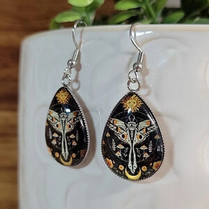 SUN & MOON TIGER MOTH DROP EARRINGS